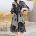 Set: Short-sleeve Print Shirt Dress + Slipdress