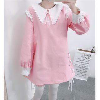 Cross Embroidered Long-sleeve Mini A-line Dress