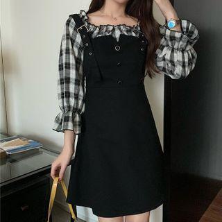 Mock Two-piece Cold-shoulder Bell-sleeve A-line Dress