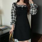 Mock Two-piece Cold-shoulder Bell-sleeve A-line Dress