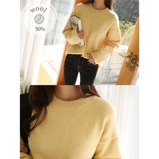 Drop-shoulder Colored Wool Blend Sweater