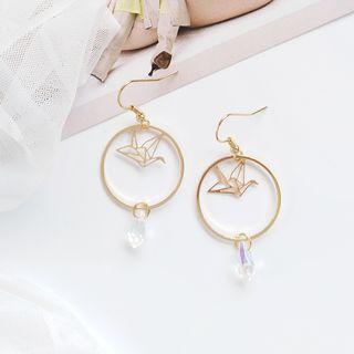 Alloy Origami Crane Faux Crystal Hoop Earring