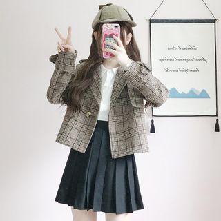 Plaid Single-button Cropped Jacket