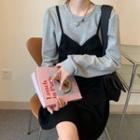 Mock Two-piece Sweatshirt Panel Spaghetti-strap Dress
