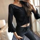 Bell-sleeve Drawstring Cropped Top