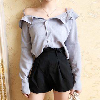 Off Shoulder Shirt Light Gray - One Size