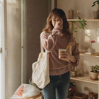 Smock-neck Frill-cuff Lace Blouse