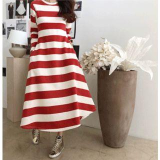 Round-neck Striped A-line Dress