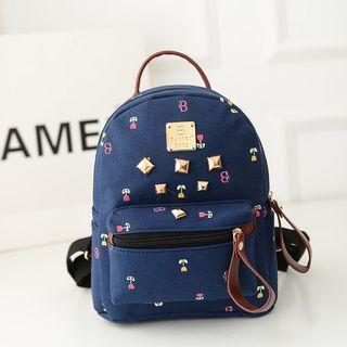 Studded Printed Canvas Backpack