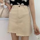 Asymmetric Frayed Hem Mini Skirt
