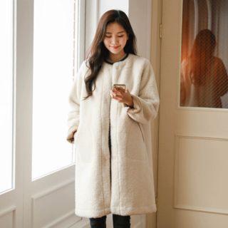 Collarless Sherpa-fleece Coat