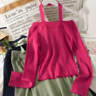 Off Shoulder Plain Knit Cropped Top