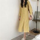Plain Long-sleeve Split Shirt Dress As Shown In Figure - One Size