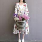 Set: Floral Print 3/4-sleeve A-line Midi Dress + Strappy Top