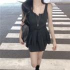 Plain Slim-fit Light Jacket / Sleeveless Dress