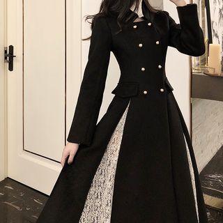 Double-breasted Lace Pane A-line Coat