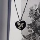 Flower Necklace 1pc - Black & Silver - One Size