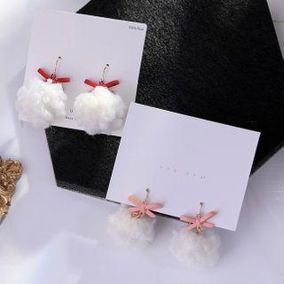 Bow Shearling Pom Pom Dangle Earring