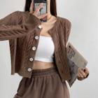 Crew-neck Cable-knit Cropped Cardigan In 5 Colors