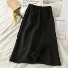 Brushed Fleece-lined Slited Midi Skirt