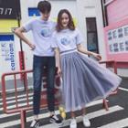 Couple Matching Short-sleeve Planet Print T-shirt / A-line Midi Mesh Skirt
