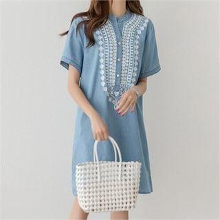 Half-placket Denim Shirtdress Light Blue - One Size