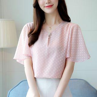 V-neck Dotted Short-sleeve Top