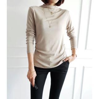Mock-neck Shirred Knit Top