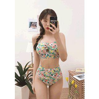 Keyhole Floral Print Bikini Set Red - One Size