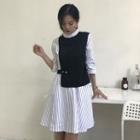 Panel Pinstripe Long-sleeve Dress