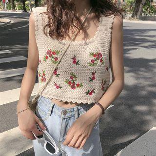 Embroidered Sleeveless Knit Top White - One Size