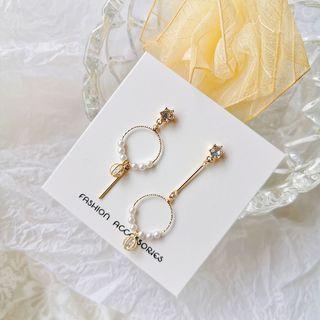 Non-matching Rhinestone Faux Pearl Hoop Dangle Earring