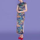 Cap-sleeve Floral Midi Qipao Dress