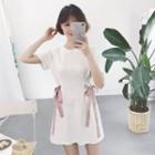 Short-sleeve Ribbon Bow-accent Dress