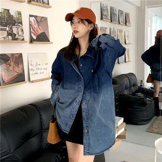 Long-sleeve Dyed Denim Jacket Blue - One Size