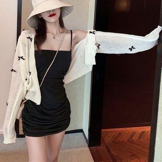 Length-sleeve Bow T-shirt White - One Size