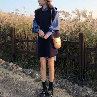 Ruffle Trim Sleeveless Knit Dress / Plain Shirt