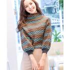 Patterned 3/4-sleeve Knit Sweater