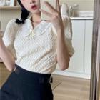 Short-sleeve Collar T-shirt Almond - One Size