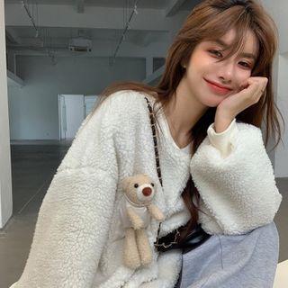 Bear-accent Loose-fit Fleece Pullover