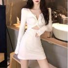 Long-sleeve Twisted Cut-out Mini Sheath Dress