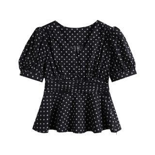 V Neck Floral Print Crop Blouse