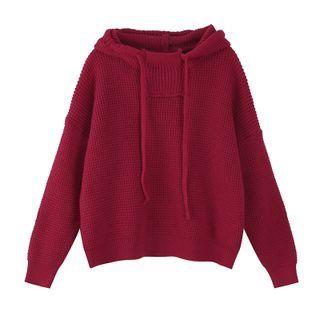 Plain Waffle Hooded Knit Top