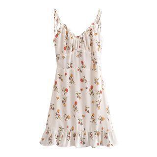 Floral Spaghetti-strap Ruffle Trim A-line Dress