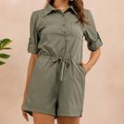 Elbow-sleeve Collared Romper