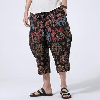 Patterned Cropped Loose Fit Pants