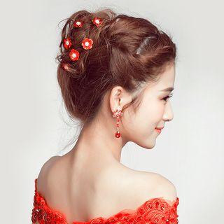 Bridal Set: Rhinestone Flower Hair Pin + Clip-on Earrings