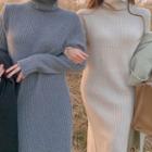 High-neck Long-sleeve Over-the-knee Knit Dress