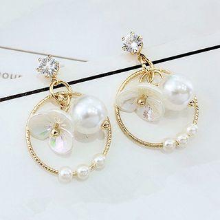 Rhinestone Faux Pearl Alloy Hoop Dangle Earring 1 Pair - E0208 - Gold - One Size