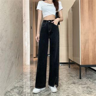 High-waist Irregular Split Wide-leg Jeans